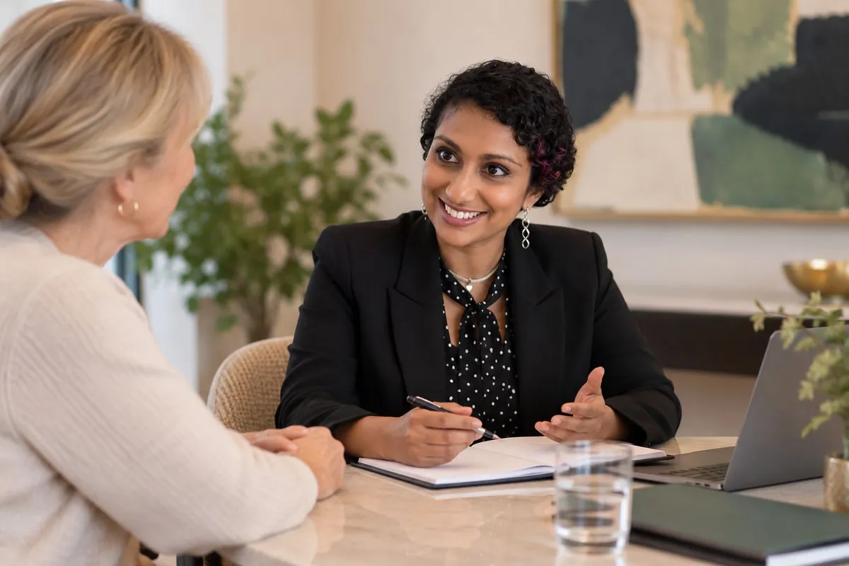 A Florens family lawyer talking with a client